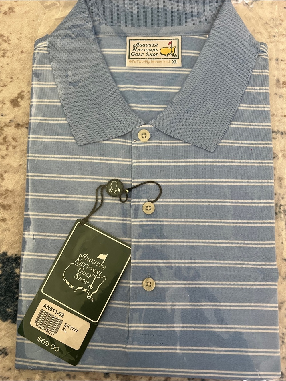 Augusta National Sky Blue Striped Golf Polo